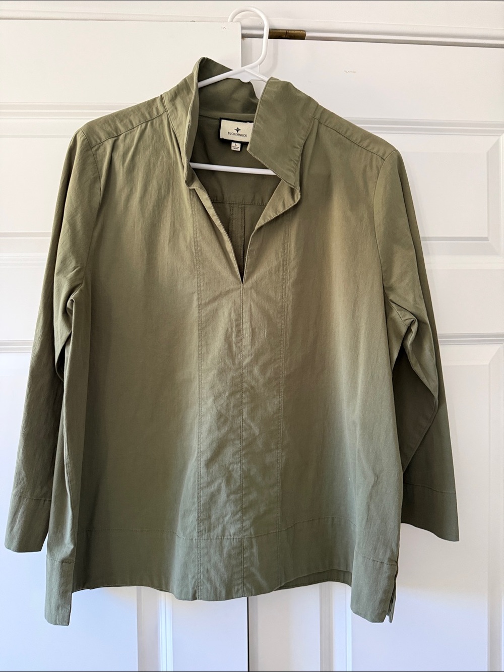 Tuckernuck Olive Green Split-V Popover Blouse